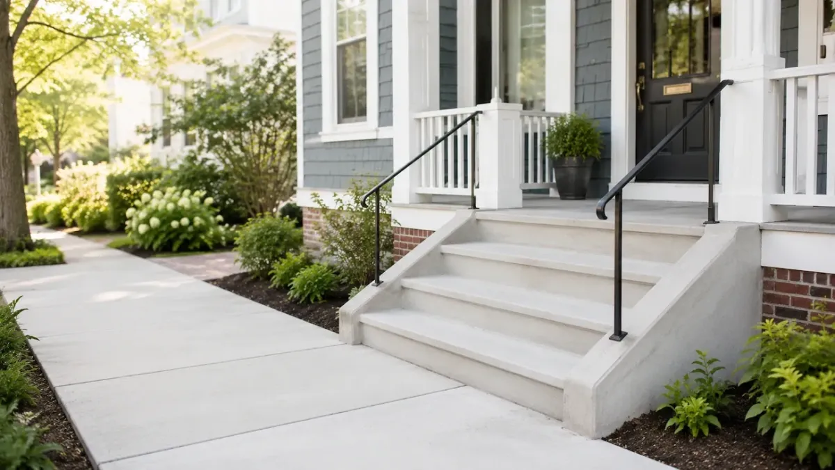Concrete steps and porch installation by Cambridge Concrete Pros for a residential home in Cambridge MA.