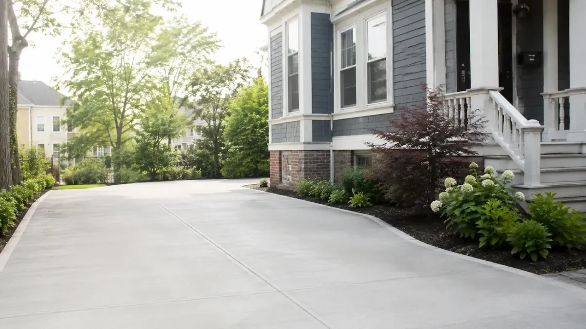 New concrete driveway installation by Cambridge Concrete Pros at a residential home in Cambridge MA.