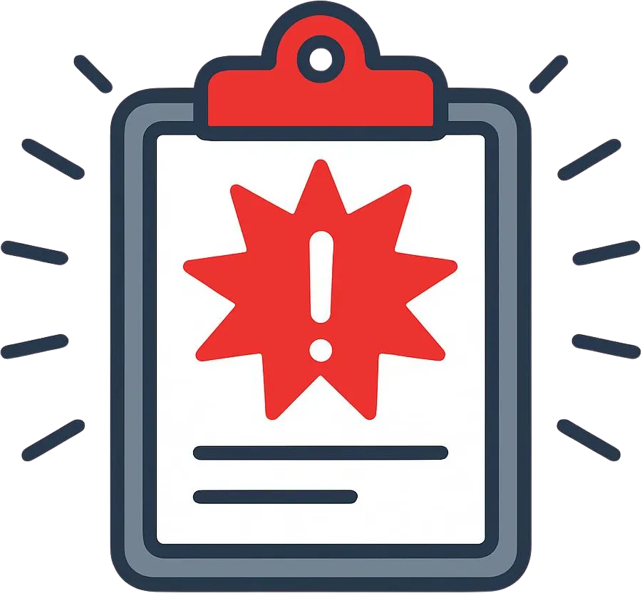 A medical clipboard icon with a large red star with a giant white exclamation mark in it marking a fact to pay attention to.