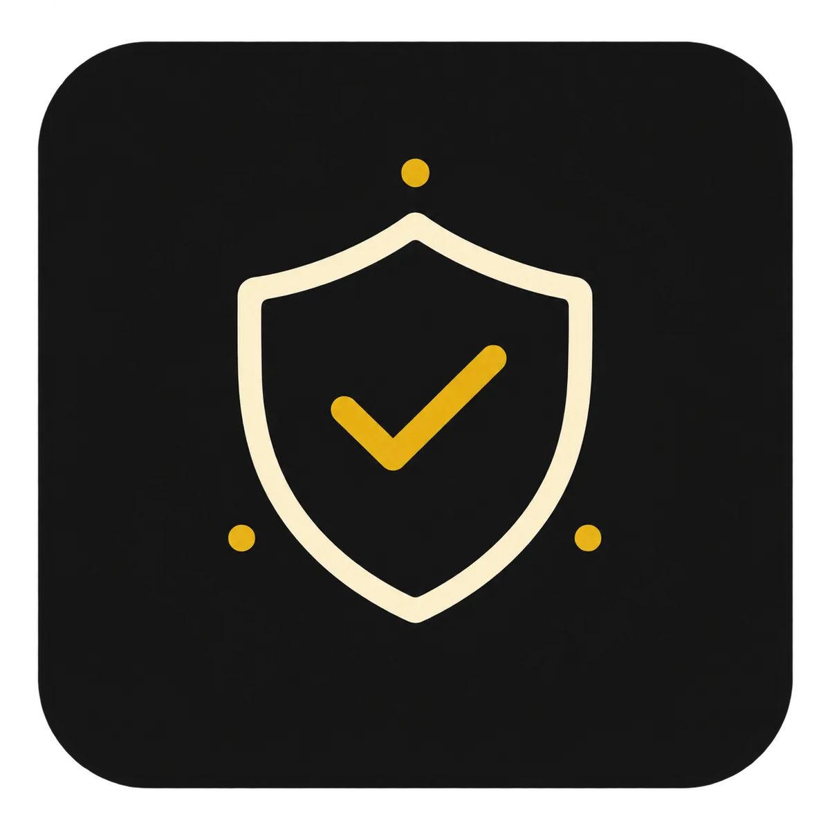 Icon showing a sheild with a tick inside it and three dots around the edges.