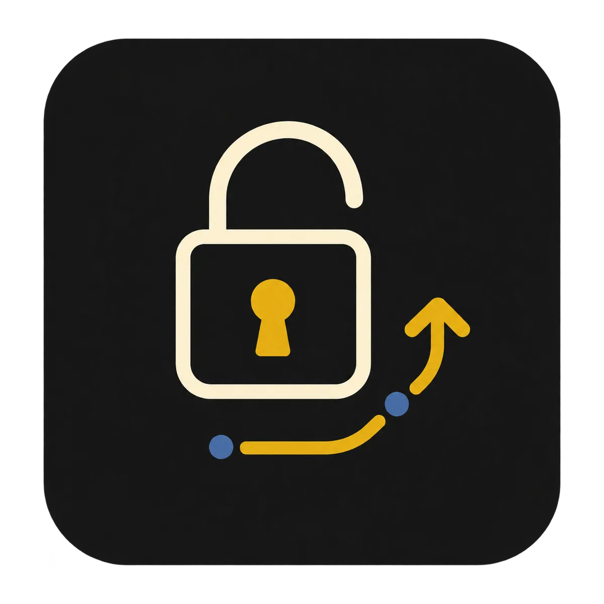 Icon showing a padlock opened with an arrow pathway around it signifying entry
