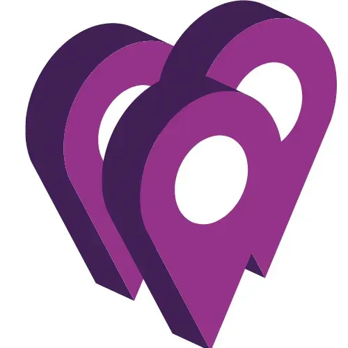 Three purple locator icons clumped together