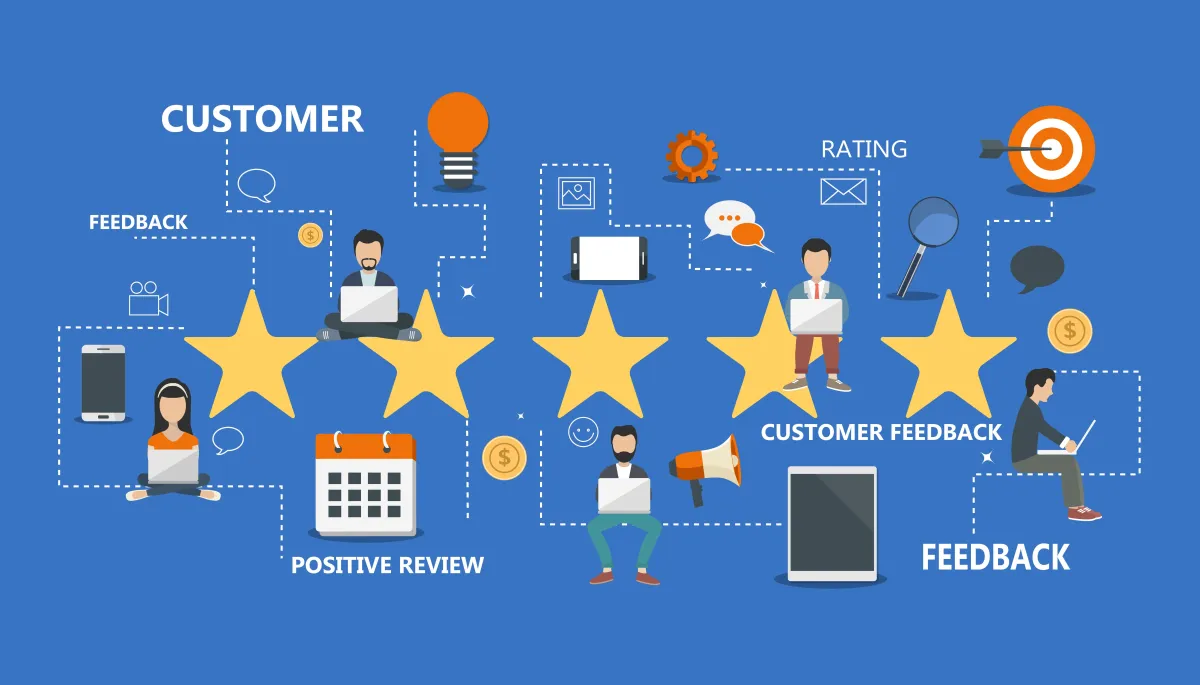 Illustration of customer feedback and star rating