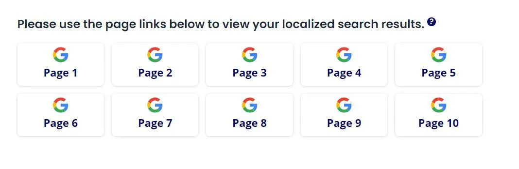 List of page results when searching for our keyword and location on Bright local serp checker