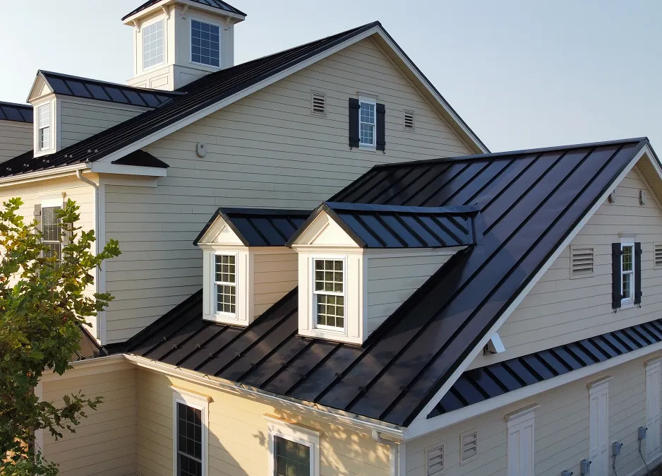 The roof of a building with a tree in the background