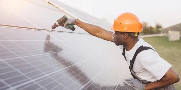 Photorealistic landscaper in green workwear planting or trimming with a shovel/pruner in a sunny garden, centered composition, high detail