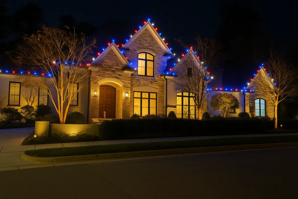 Professional Christmas light installation on residential home in Greensboro NC