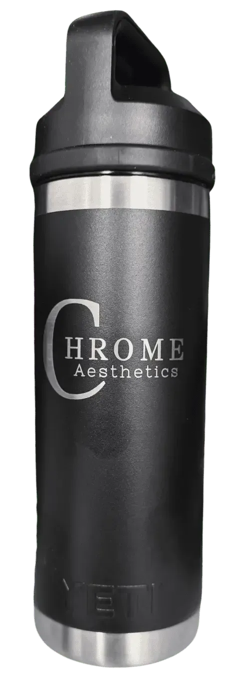 Stainless steel Yeti tumbler featuring Chrome Aesthetics logo