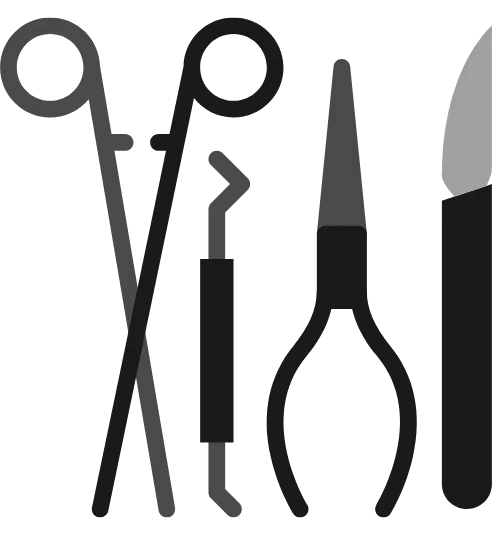 Icon of cadaver dissection tools including scalpels and forceps