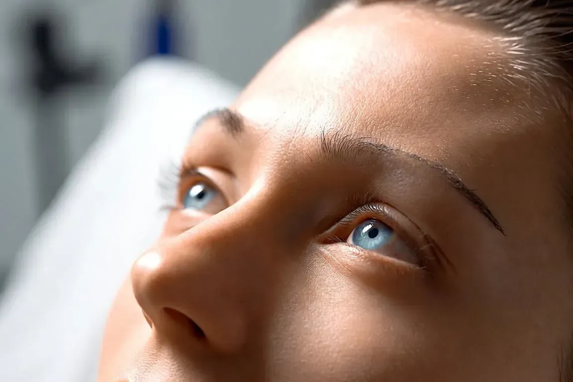 Close-up of a woman’s under-eye area showing smooth, refreshed skin after PRF Gel treatment for dark circles and volume restoration at Chrome Aesthetics.