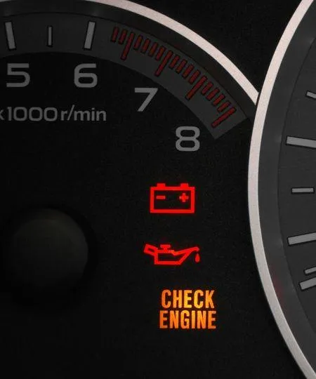 photo of a check engine light on a car dashbord