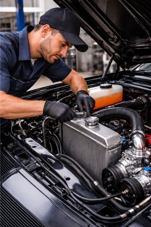 Mechanic working on an alternator at Deals Tires shop