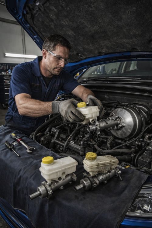 Mechanic working on an alternator at Deals Tires shop