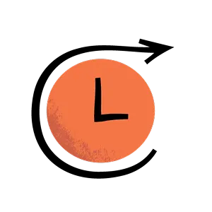 Graphic of clock with arrow looping around and continuing straight representing fewer turnovers.