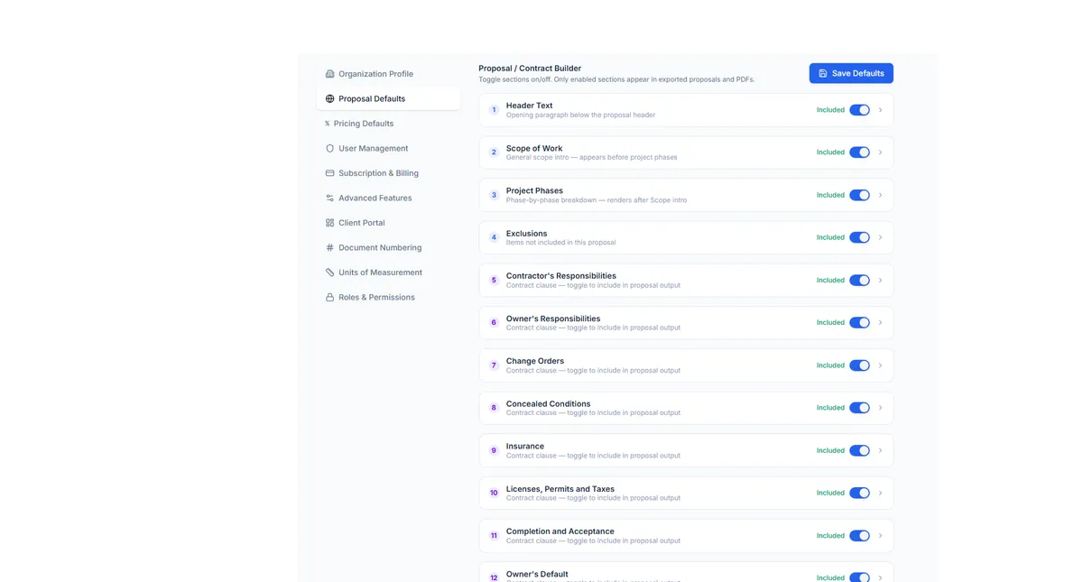 Proposal Generator interface