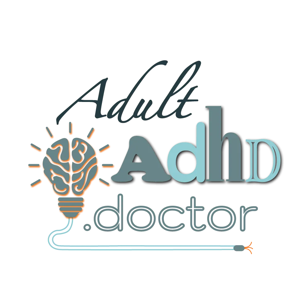 Logo for Adult ADHD.doctor on a light blue background