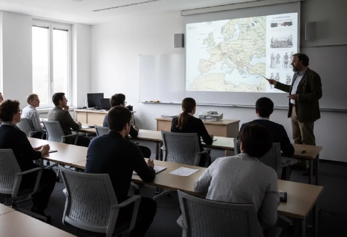 Ein quadratisches Bild eines alten Pergamentmanuskripts mit handgeschriebener deutscher Schrift, das auf einem Holztisch neben einer Feder und einem Tintenfass liegt. Sanftes natürliches Licht hebt die Textur des Papiers hervor und vermittelt ein Gefühl historischer Authentizität und Ehrfurcht vor dem Dokument.