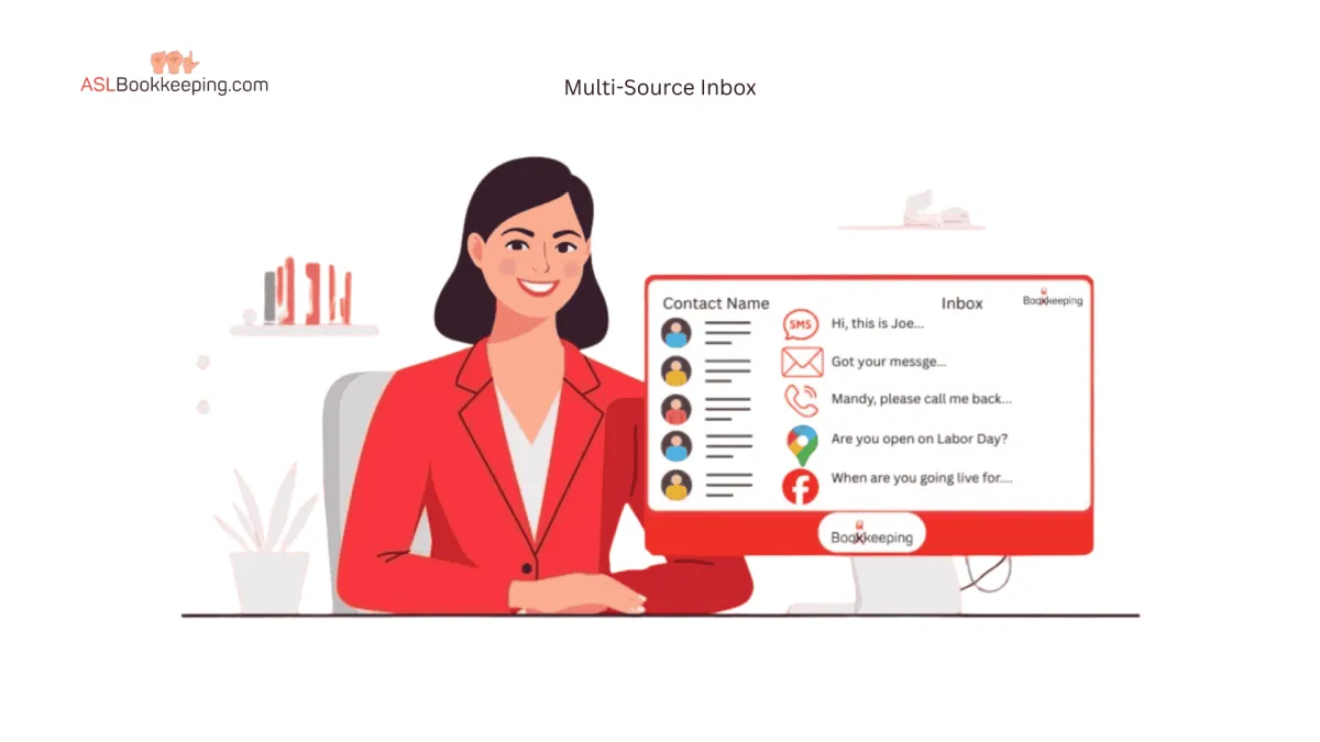 Booqkeeping.com: Image showing small business owner sharing her screen displaying Multi-Source Inbox.