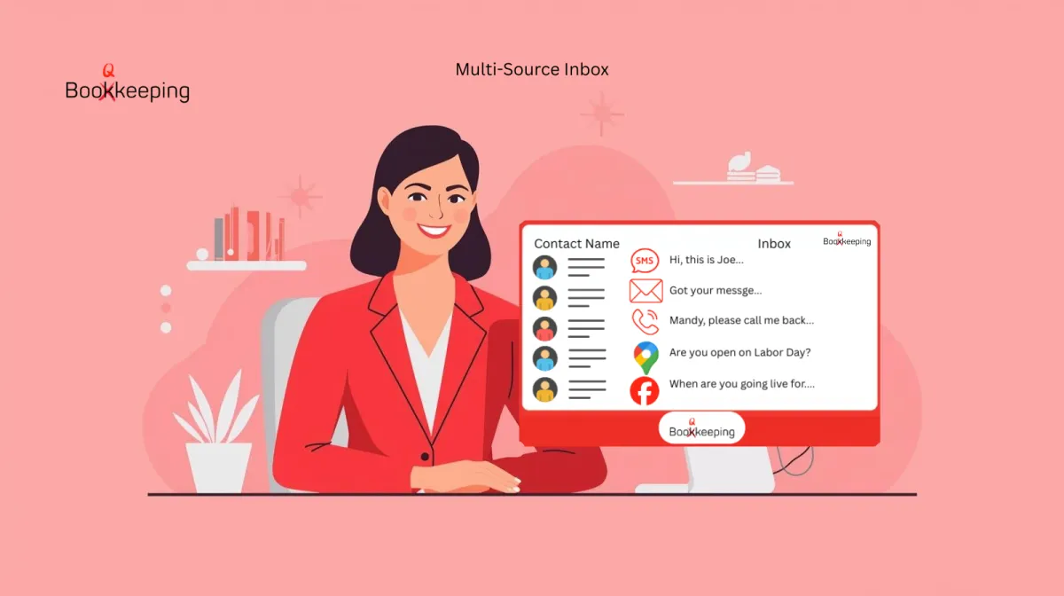 Booqkeeping.com: Image showing small business owner sharing her screen displaying Multi-Source Inbox.