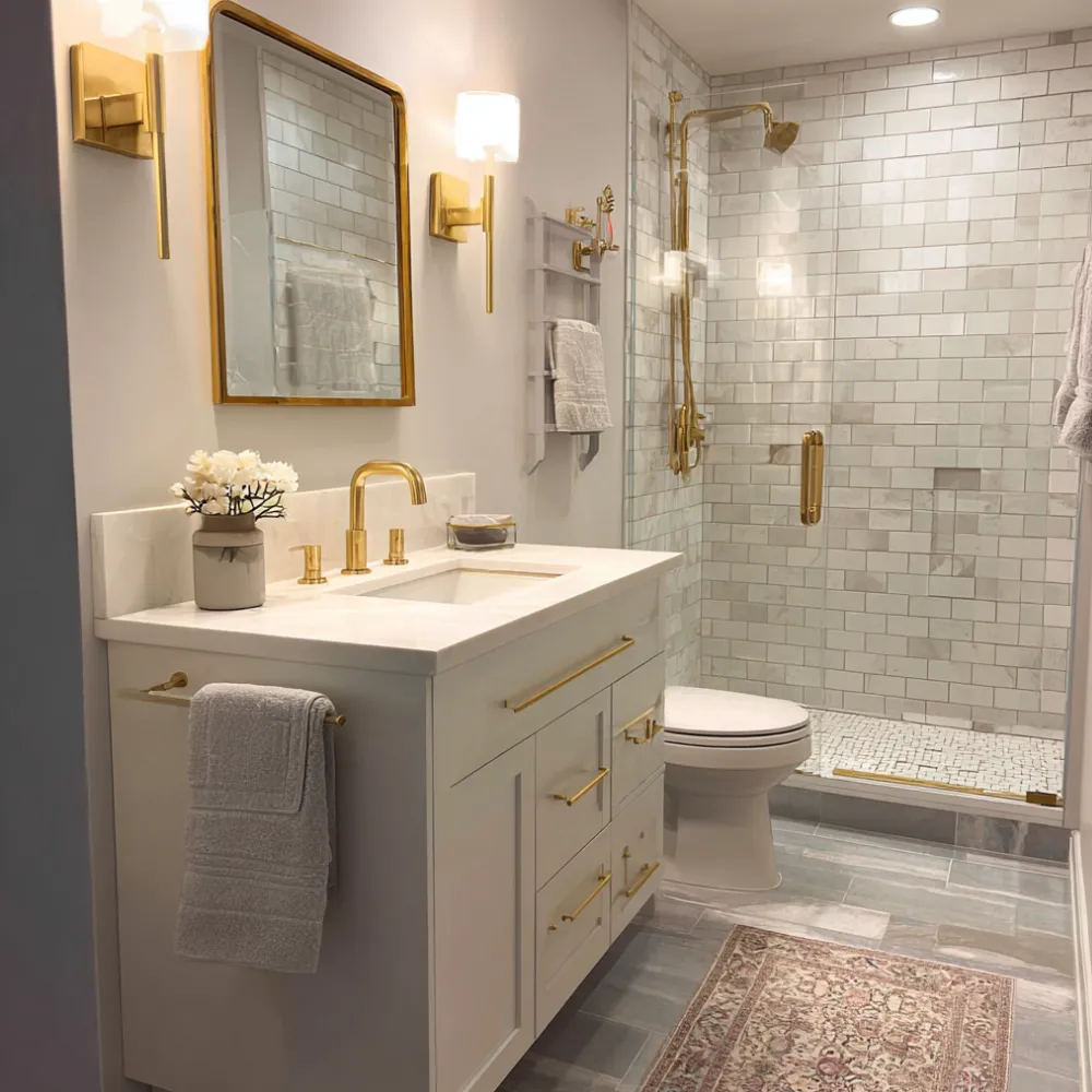 Luxury bathroom remodel with freestanding soaking tub walk in shower custom vanity and tile flooring completed by expert remodelers