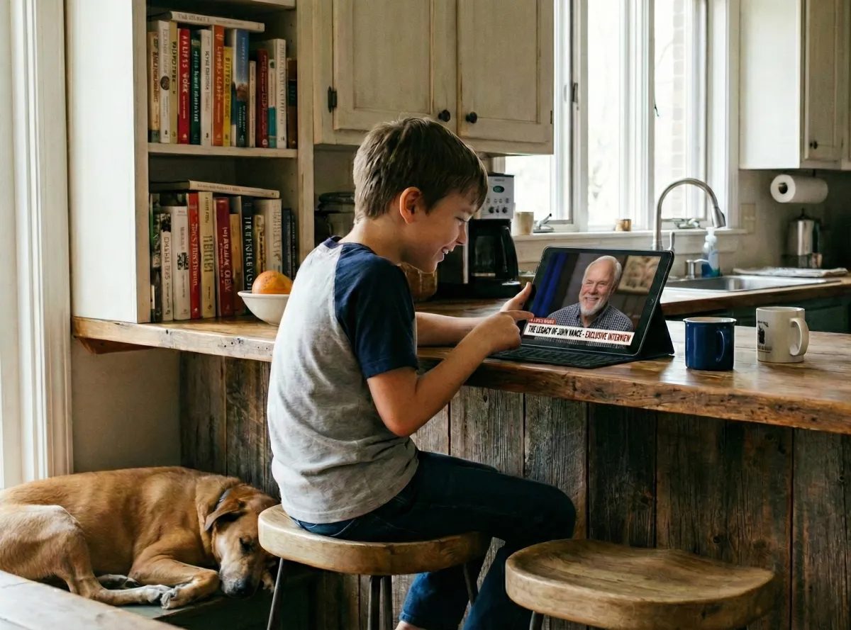 A multi-generational family gathers in a sunlit garden, laughing and sharing stories as a camera records the moment. The group includes grandparents, parents, and children, all dressed in soft pastels, with blooming flowers and gentle light creating a joyful, timeless atmosphere.