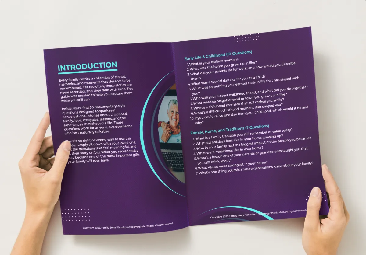 Close-up of a grandparent mid-story, smiling warmly with gentle laugh lines, soft window light, shallow depth of field, intimate home setting with neutral tones and a subtle vintage feel, photorealistic to emphasize warmth and connection.