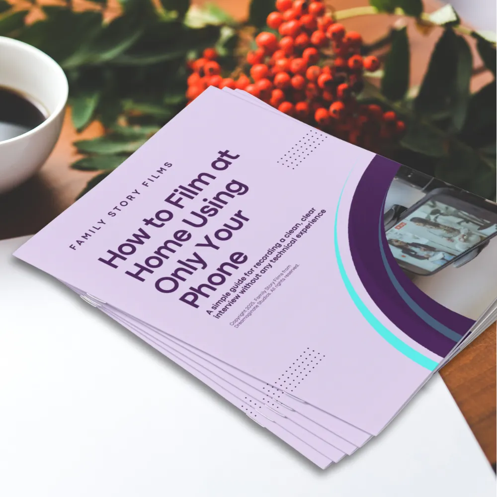 Cinematic, tender image of an adult child listening closely to a grandparent holding a small family heirloom, soft cinematic light, neutral warm tones, shallow depth to emphasize emotion and legacy.