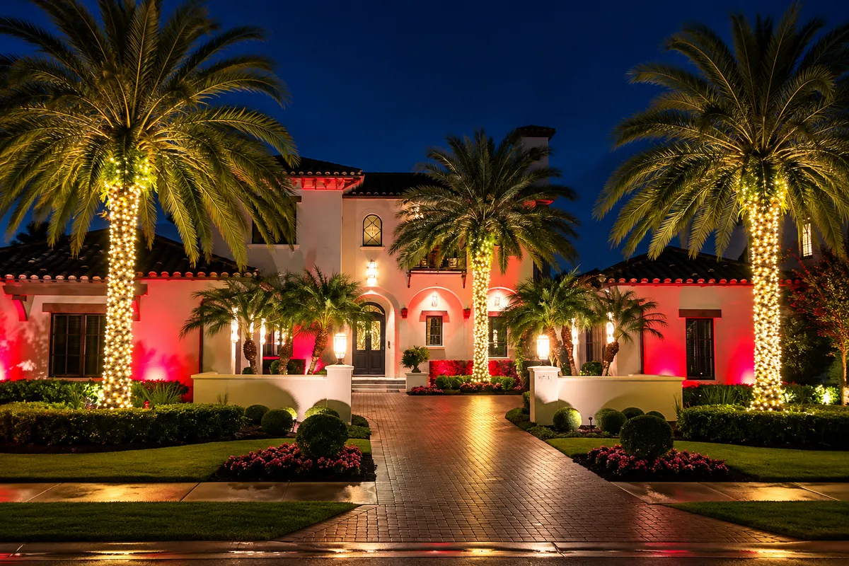 Professional Christmas light installation on a Pinellas County beach home