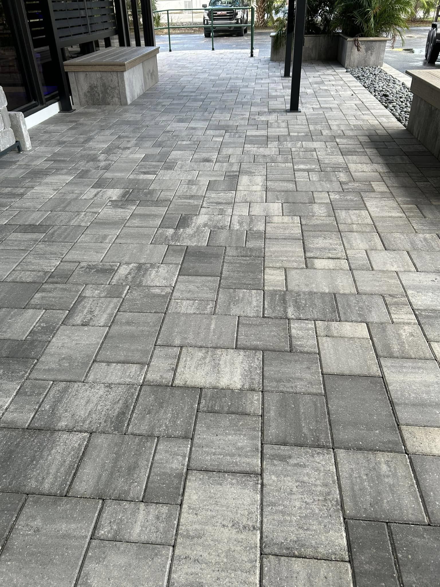 people in a room with a green and brown roof