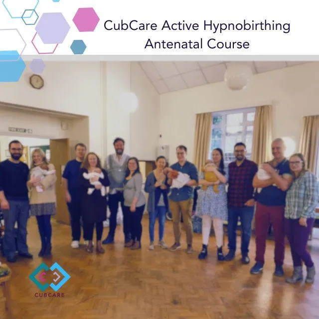 A group of 6 couples with their newborn babies at a CubCare Antenatal Course reunion