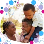 Grandparents playing outdoors with their grandchild, representing active, supportive grandparenting and family bonding.