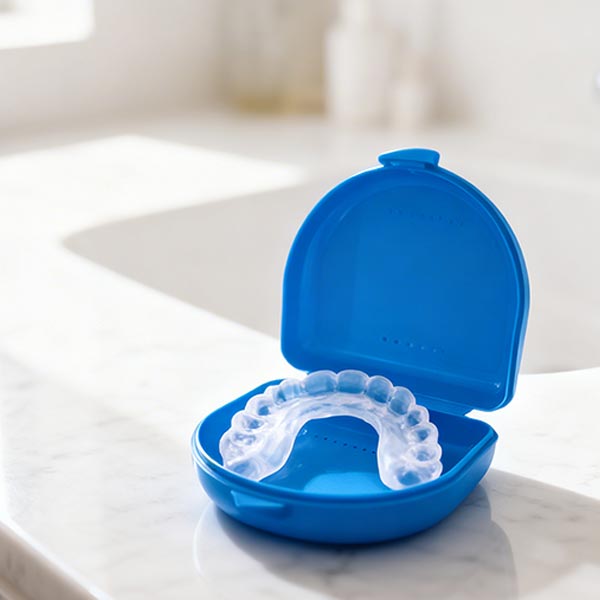 Custom soft night guard with blue protective carry case included