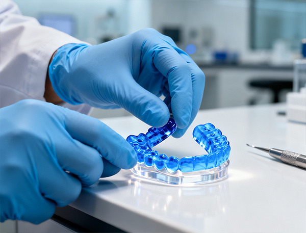 Close-up of a professional dual-laminate night guard manufactured in our Irish dental lab.