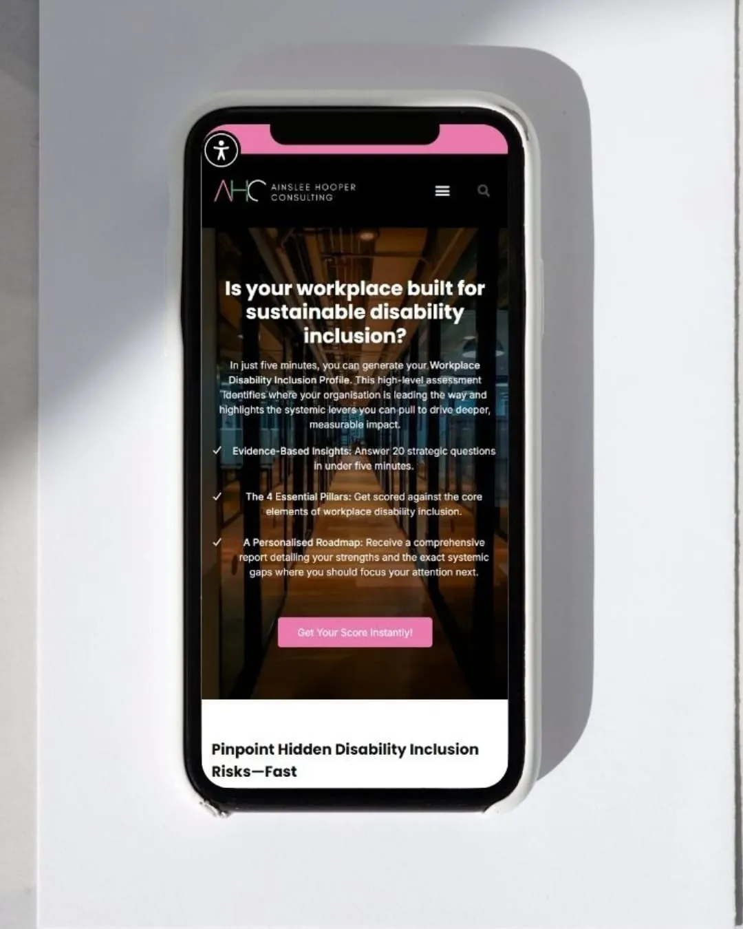 Phone screen showing the Workplace Disability Inclusion Profile assessment