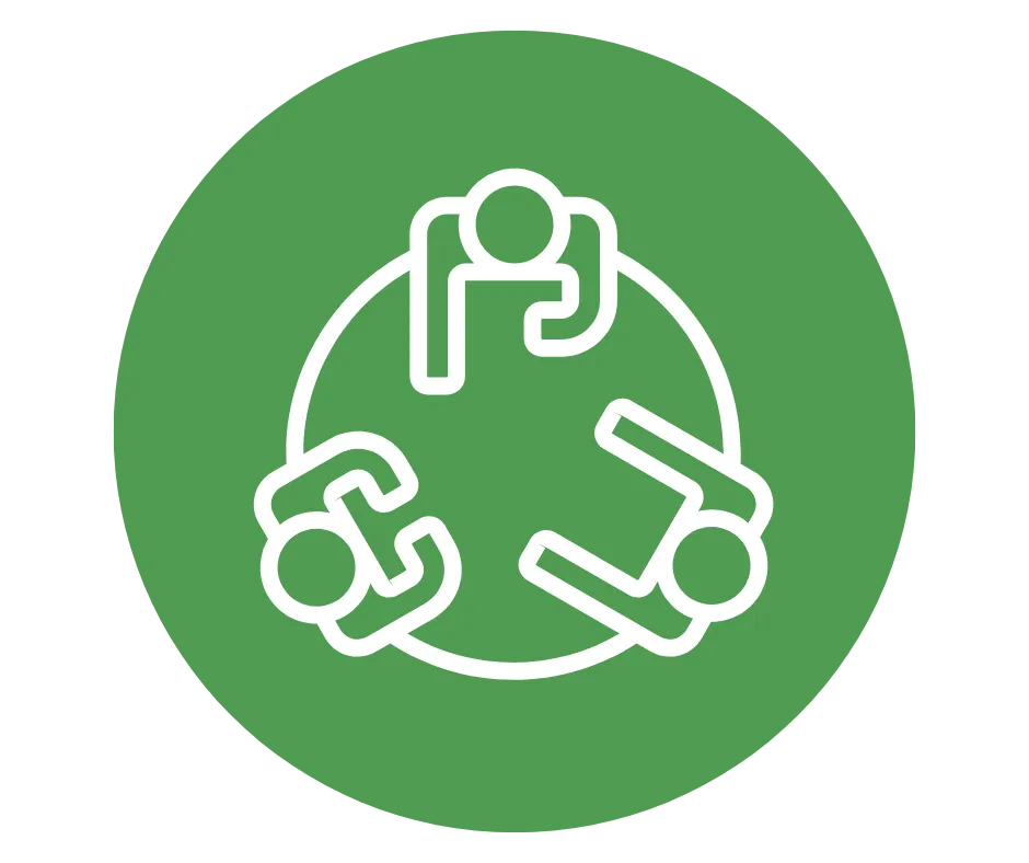Icon of people collaborating around a table.
