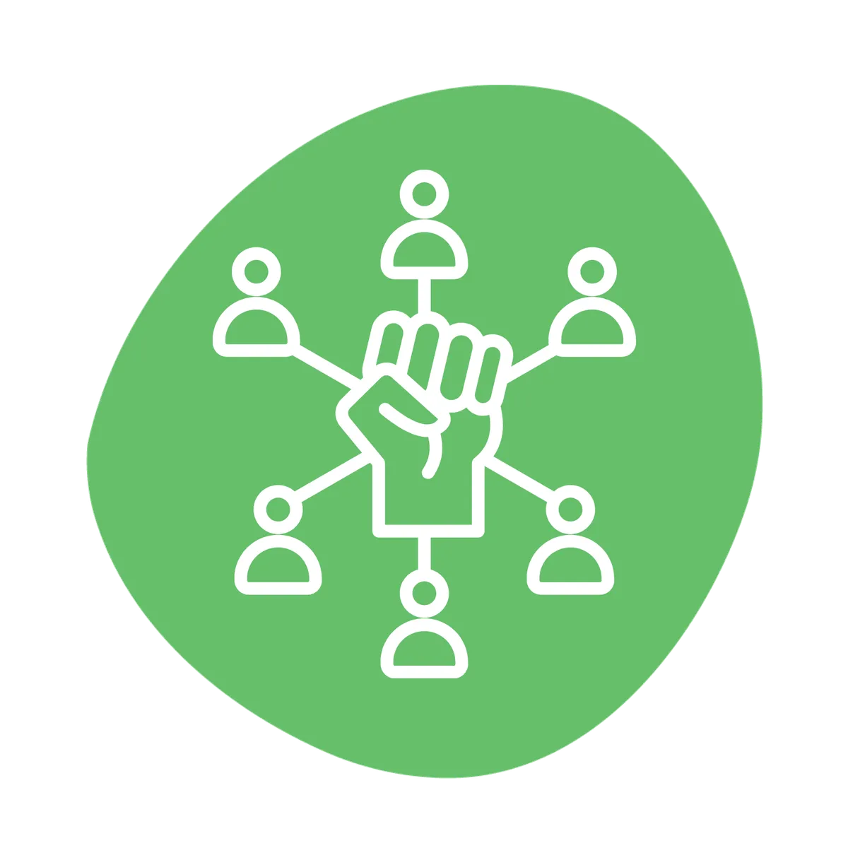 Icon of a raised fist connected to a network of people.