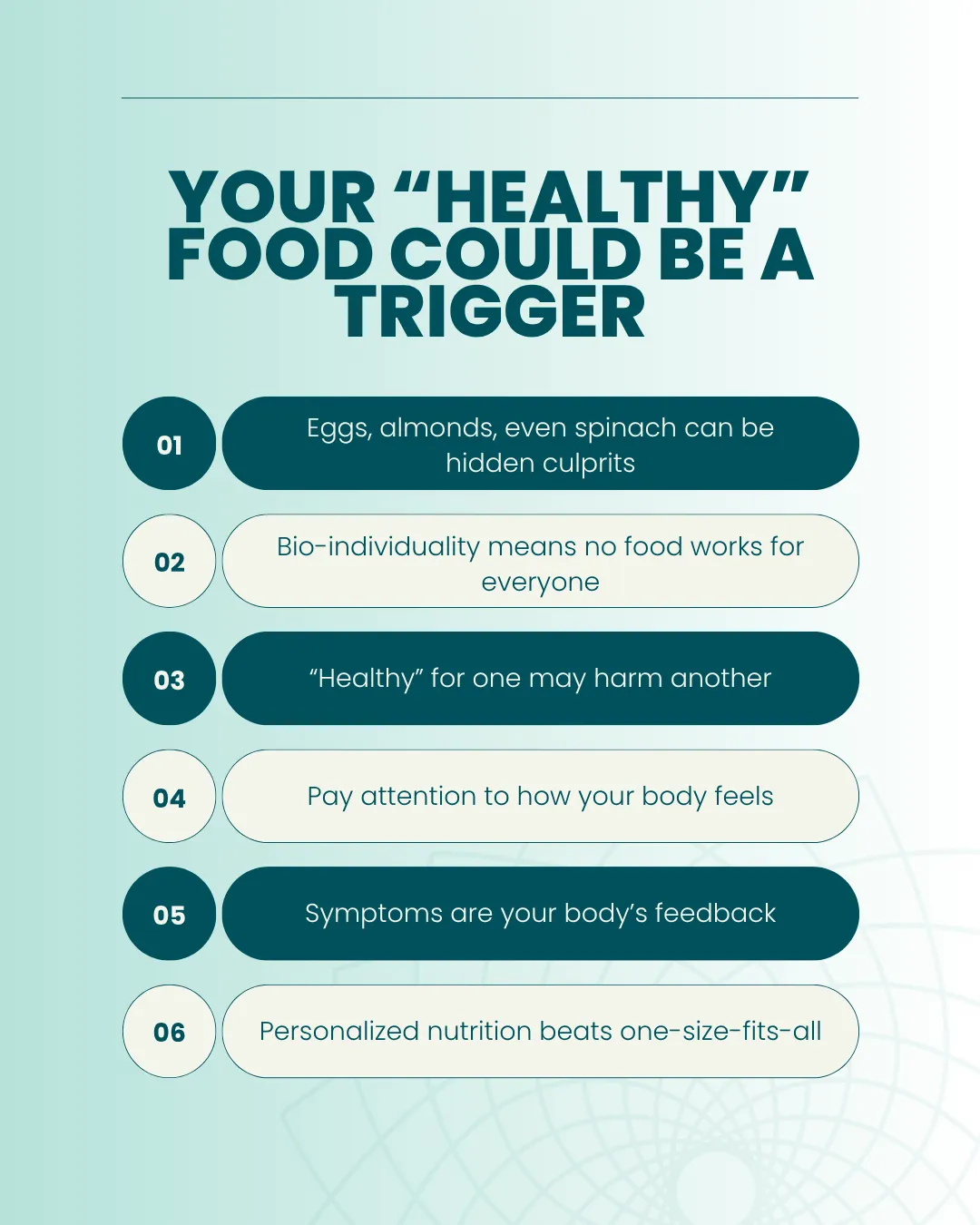 Image showing six points about how healthy foods could be triggers.