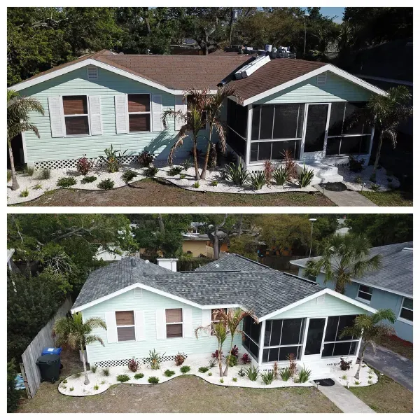 Before and after image of Team Armored roofing service