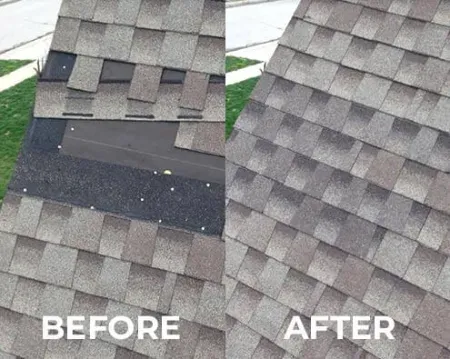 Before and after image of tile roof repair