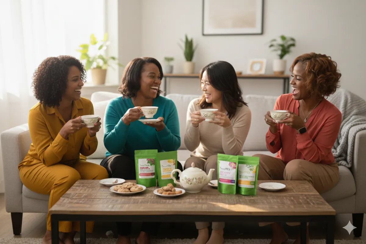 A diverse group of radiant midlife women connecting and smiling