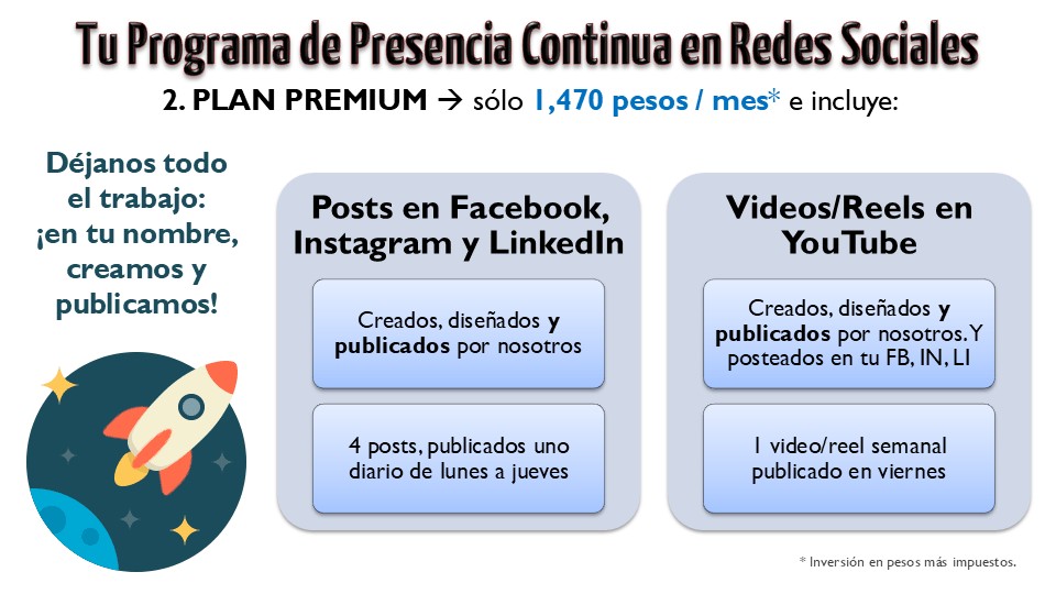 Plan Premium: nosotros creamos y te publicamos en tus redes