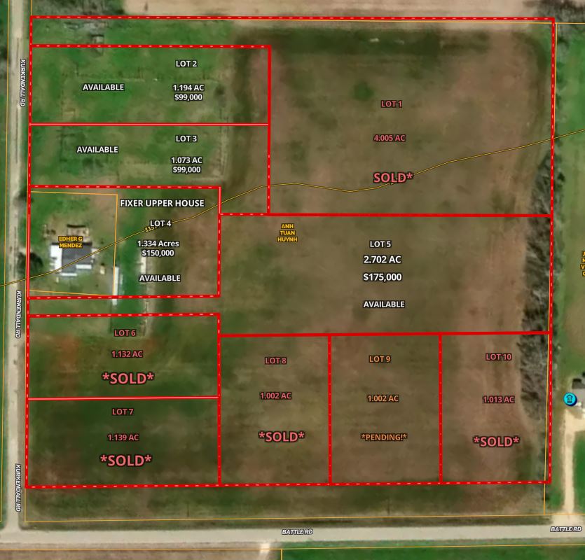 Available lots for sale in Beasley, TX