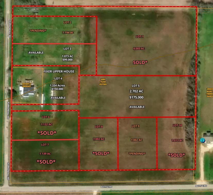 Available lots for sale in Beasley, TX