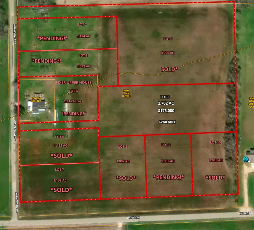 Available lots for sale in Beasley, TX