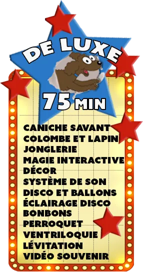 Caniche savant, colombe, lapin, jonglerie, magie interactive, perroquet, ventriloquie, lévitation