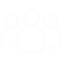 White line icon of three people standing together, representing community or teamwork.