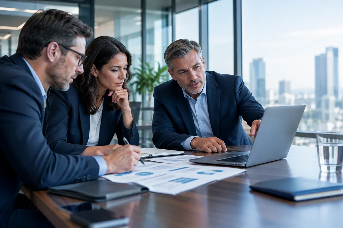 A deal team reviewing operational data during due diligence