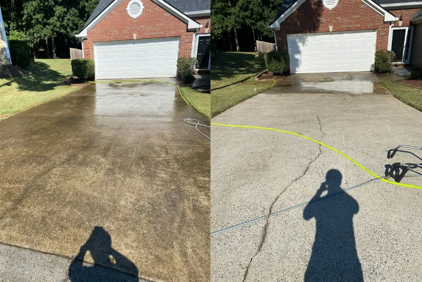 Pressure Washed Driveway Before and After