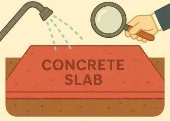 Concrete slab with embedded plumbing rough-ins and insulation board