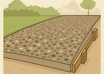 Close-up of exposed aggregate patio surface with natural stone texture